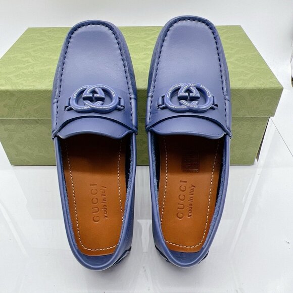 Gucci GG Interlocking Loafer Blue Driver Moccasin Shoes Logo Womens UK 5.5 US 8. - Picture 14 of 16